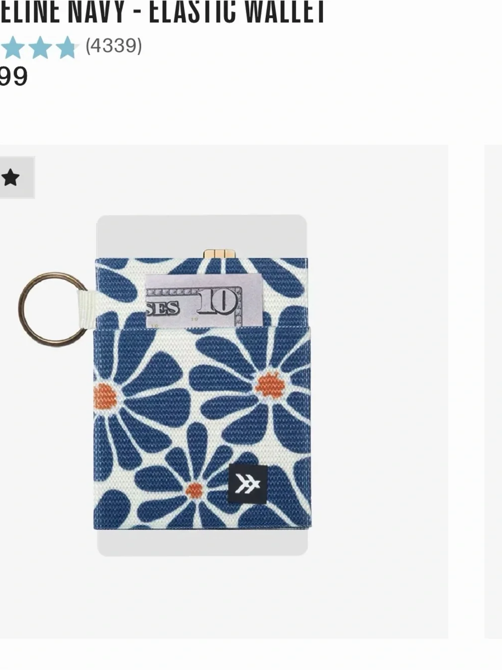 Navy Floral Elastic Card Wallet with Key Ring, wrist lanyard and lip balm cover